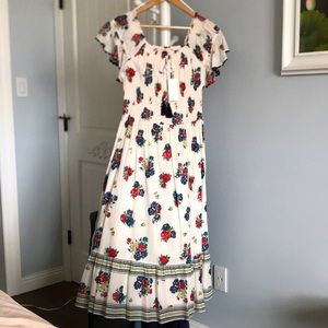 Tory Burch printed smocked dress ivory tea rose